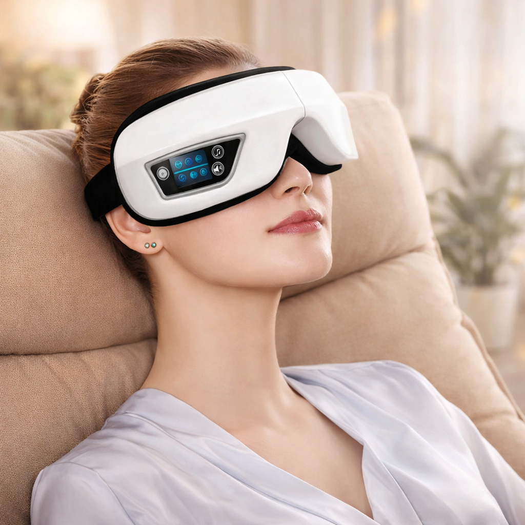 6D Smart Eye Massager for Eye Strain, Fatigue & Better Sleep – Bluetooth Music & Air Compression
